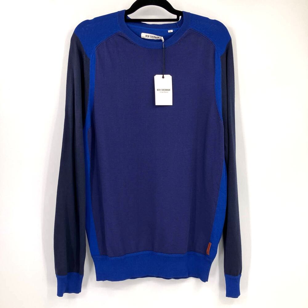 Ben Sherman Blue Black Knit Jumper Lightweight Long Sleeve Pull Over Sweater Top